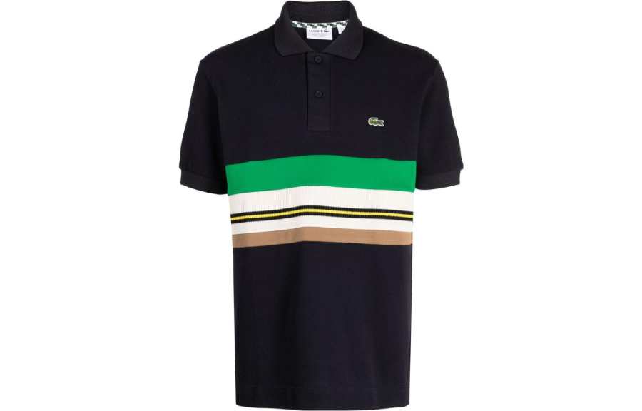 LACOSTE French Made Striped Cotton Polo Shirt