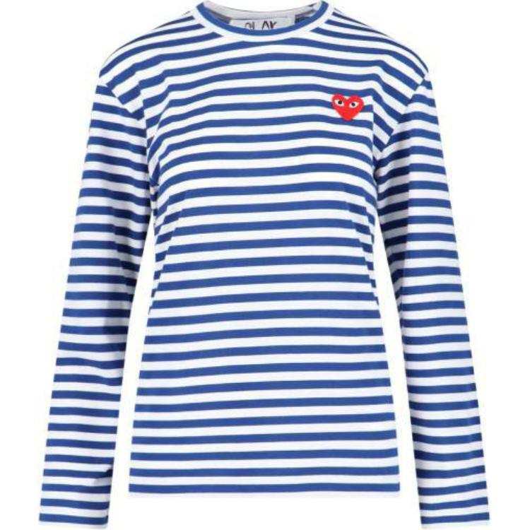 CDG Play T Shirts Women's Blue Crew Neck Moderate Straight Fit
