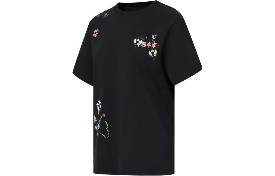 Li-Ning Li Ning T Shirts Women's Black Crew Neck Moderate Straight Fit