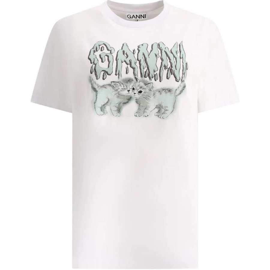 GANNI Logo Printed Crewneck T Shirt