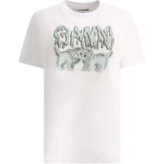 GANNI Logo Printed Crewneck T Shirt