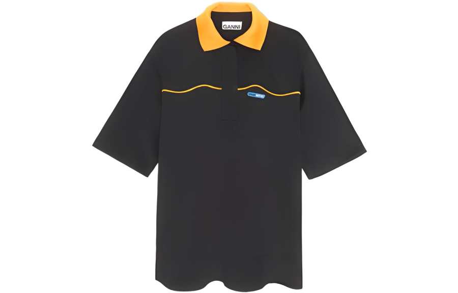 GANNI Polo Shirts Women's Black Polo Collar Moderate Straight Fit