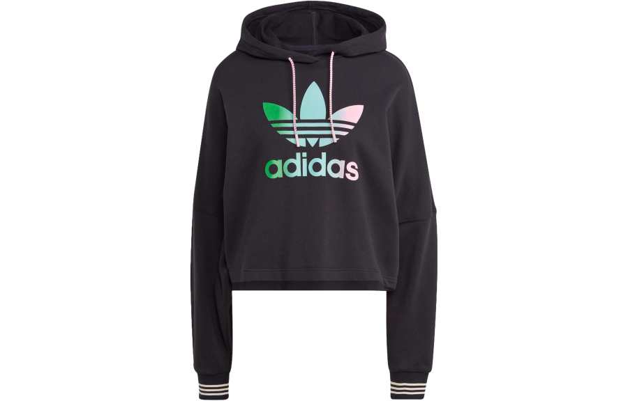 Adidas Originals 70s Cropped Hoodie Sweatshirt Women's Black