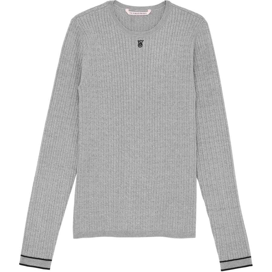 Victoria's Secret Luxe Cable Knit Crewneck/Heather Grey Knitwear Women's Heather Gray