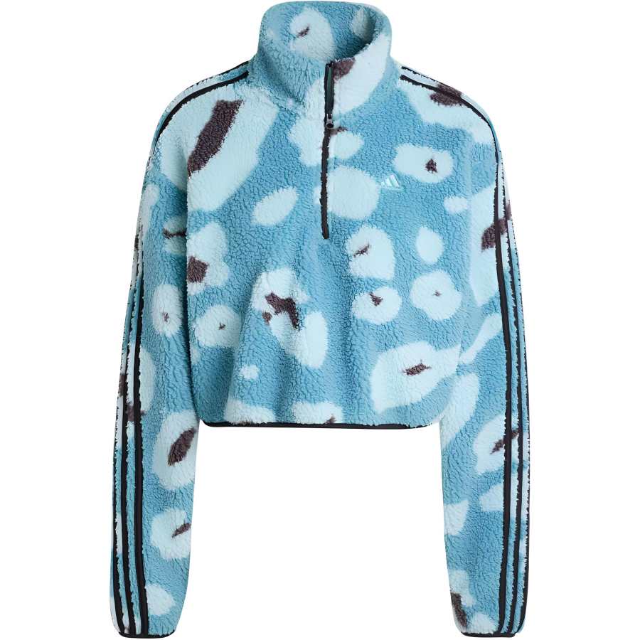 Adidas Adidas Free Shipping With AdiClub Essentials 3 Stripes Animal Print High Pile Cropped 1/4 Zip Top