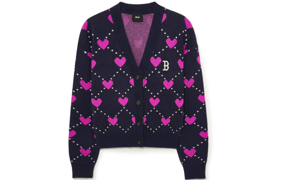 MLB Knitwear Women's Navy Blue V Neck Moderate Cardigan