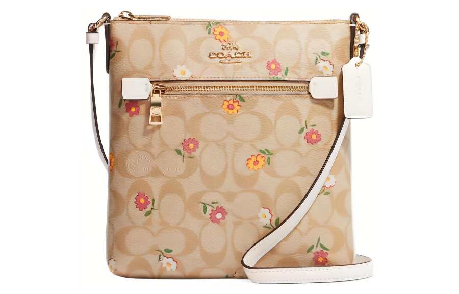 COACH Rowan Coated Canvas With Smooth Leather Crossbody Bags Small Women's Light Khaki Monogram