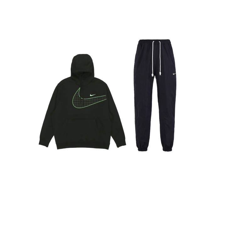 Nike Nike Large Logo Print Knitted Fabric Fleece Lined Hooded Pullover Top With Elastic Waistband And Lace Up Pants