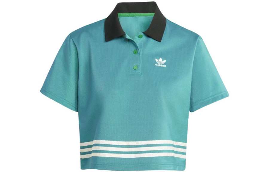 Adidas Originals SS23 Adicolor 70s Polo Shirts Women's Green Polo Collar Moderate Straight Fit