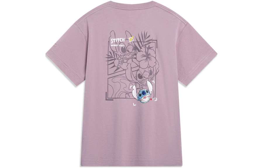 Li-Ning Li Ning X Disney T Shirts Women's Mystic Purple Crew Neck Moderate Straight Fit