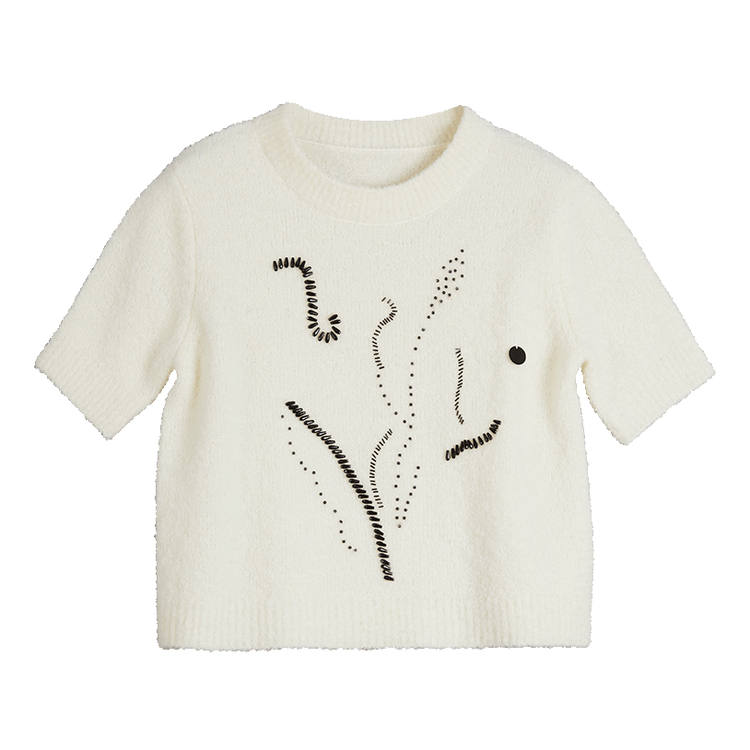 ELLE Knitwear Women's White Crew Neck Thickened