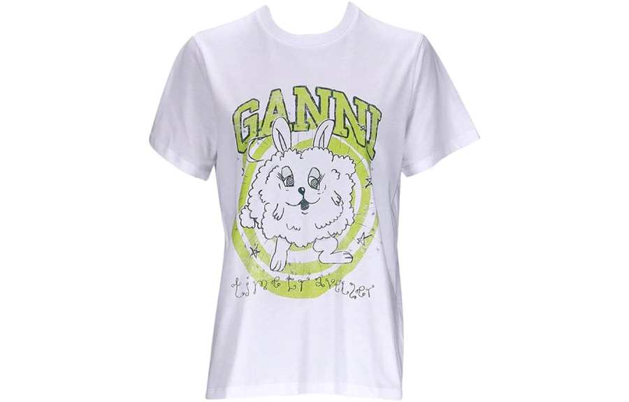 GANNI T Shirts Women's White Low Round Neck Moderate Straight Fit