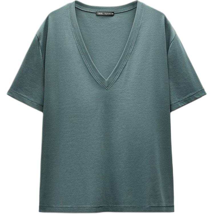 ZARA T Shirt Women's Gray Green