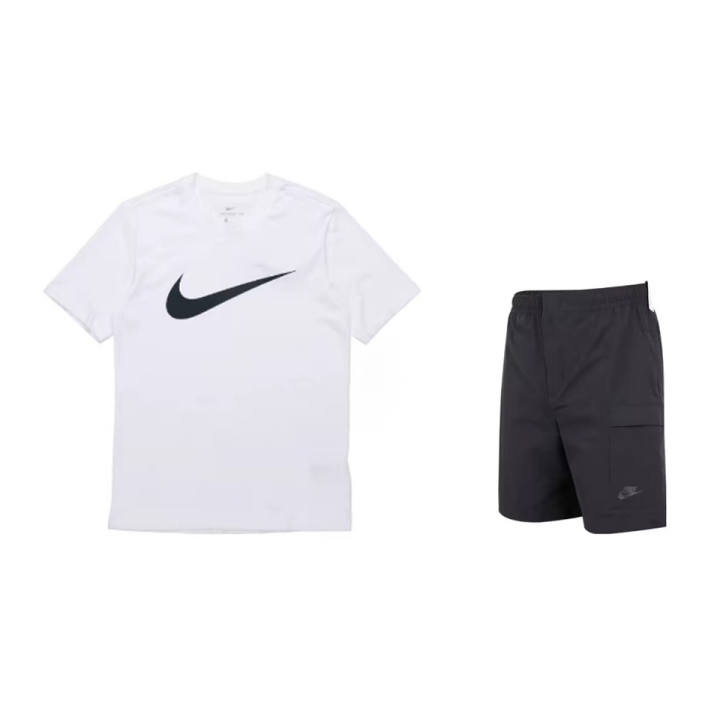 Nike Nike Casual Sportswear Unisex Set White Top+Black Shorts Crew Neck Moderate