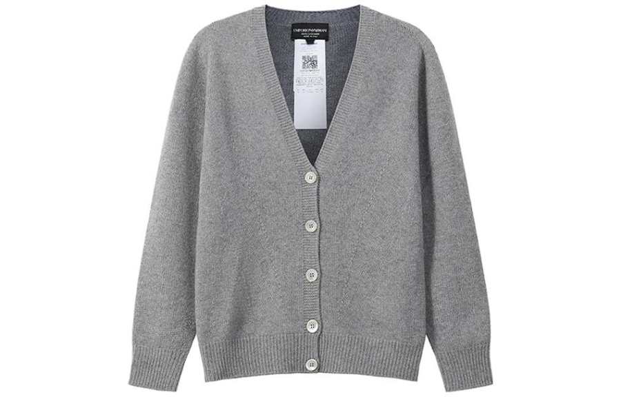 EMPORIO ARMANI Knitwear Women's Gray V Neck Moderate Cardigan
