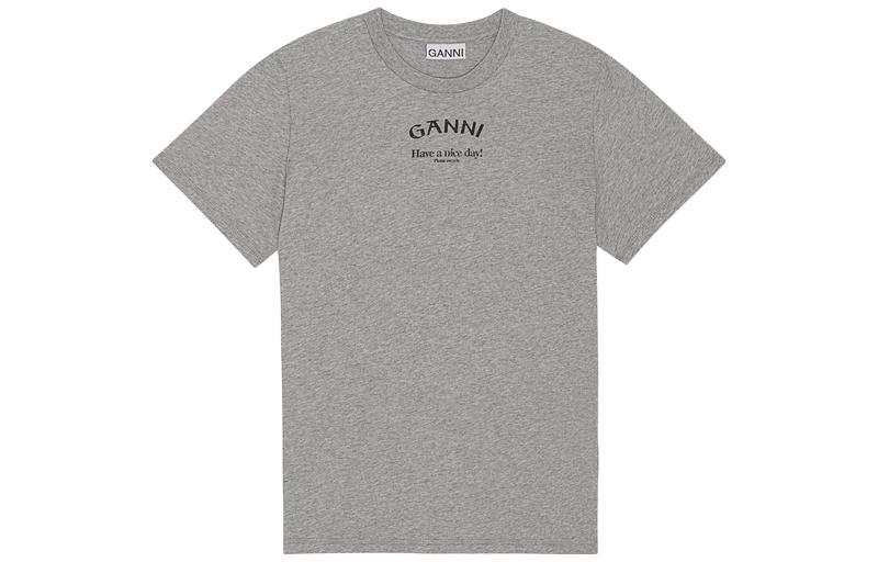 GANNI Logo Printed Crewneck T Shirt