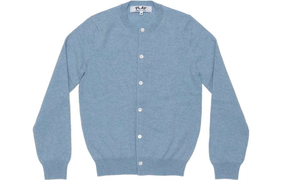 CDG Play Knitwear Women's Blue Crew Neck Moderate Cardigan