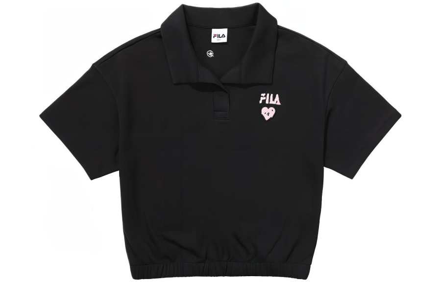 FILA Polo Shirts Women's Black Polo Collar Moderate Straight Fit