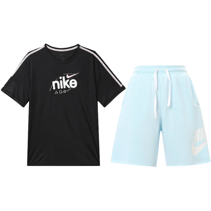 Nike Nike Casual Sportswear Unisex Black/Glacier Blue Crew Neck Moderate