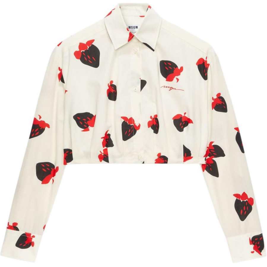 MSGM MSGM Strawberry Printed Cropped Shirt