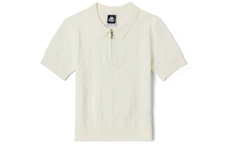 Kappa 1916 Polo Shirts Women's Korean White Yarn Dyed Woven 012Y Polo Collar Moderate Straight Fit