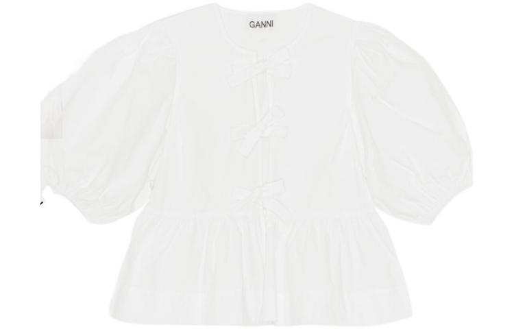 GANNI Cotton Peplum Tie Blouse