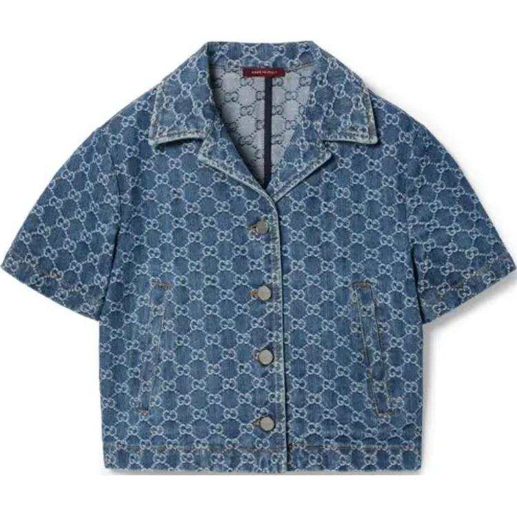 GUCCI Shirts Women's Blue Cuban Collar Moderate Other