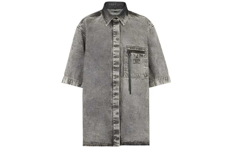 FENDI Shirts Women's Gray Lapel Moderate Denim