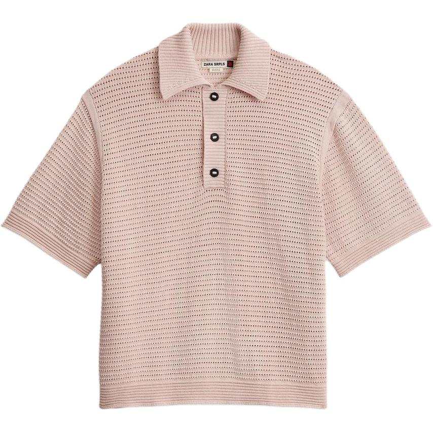 ZARA Polo Shirt Men's Light Peach Red