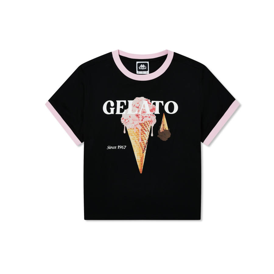 Kappa T Shirts Women's Black 990 Crew Neck Moderate Straight Fit
