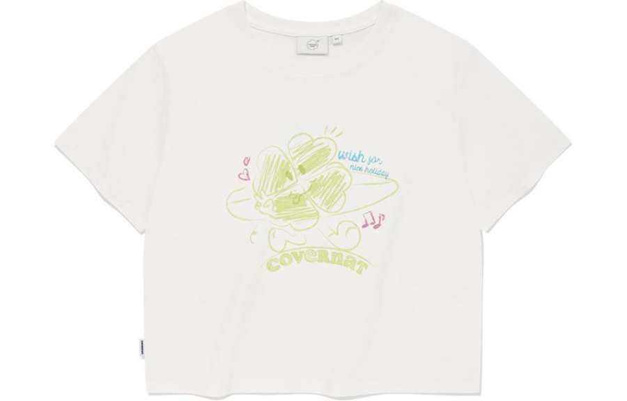 COVERNAT T Shirts Women's White Crew Neck Moderate Straight Fit