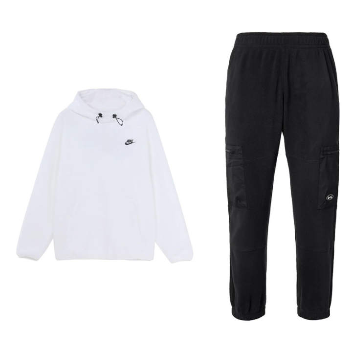 Nike Nike Sportswear Essentials Casual Sports Breathable Long Sleeved Fleece Lined Elastic Cuff Pants Sweatshirt Set Men's