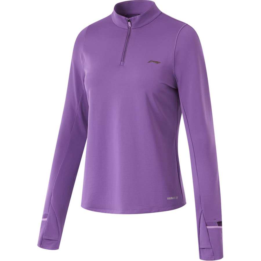 Li-Ning Li Ning Running Collection Fleece Lined Thermal Stand Collar Long Sleeved T Shirt Women's Mineral Purple