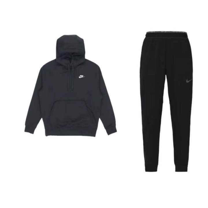Nike Nike Sportswear Club Fleece Thermal Pullover Fleece Lined Hooded Top Knitted Fabric Elastic Cuff Pants Sweatshirt Set