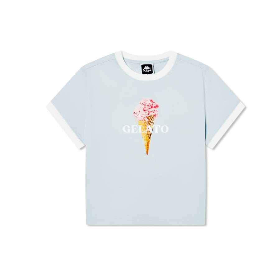 Kappa T Shirts Women's Sea Salt Blue 8152 Crew Neck Moderate Straight Fit