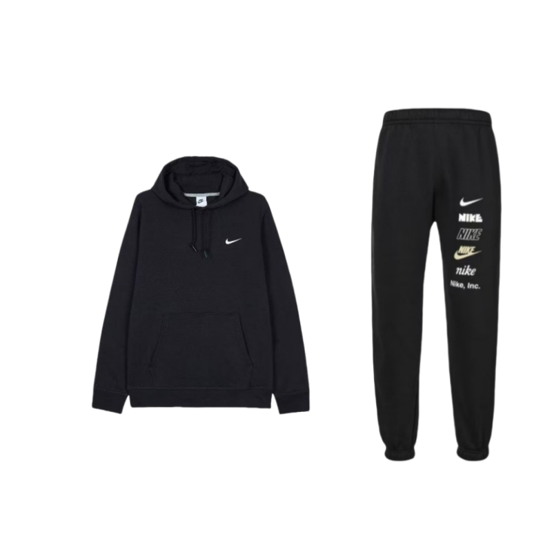 Nike Nike Hooded Fleece Lined Comfortable Long Sleeved Top Thermal Casual Elastic Cuff Knitted Fabric Sports Pants