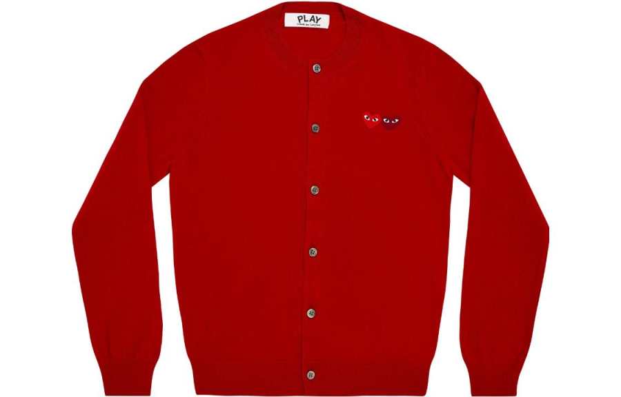 CDG Play Knitwear Women's Red Crew Neck Moderate Cardigan