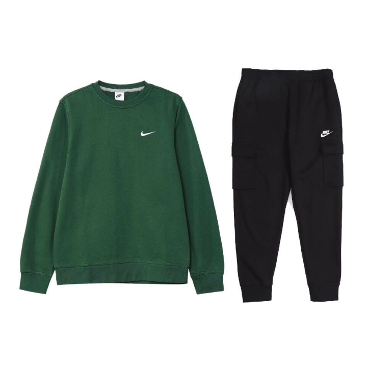 Nike Nike Sportswear Club Fleece Solid Color Crew Neck Pullover Top With Fleece Lined Thermal Pants Casual Sportswear Men's