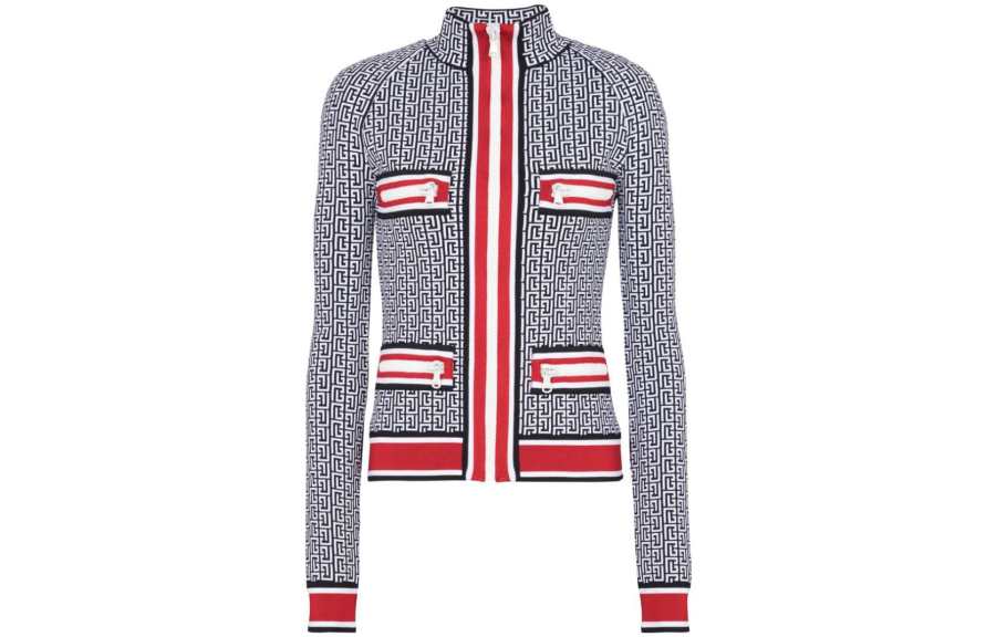 BALMAIN 【Previous Season】monogram-jacquard zip-up cardigan