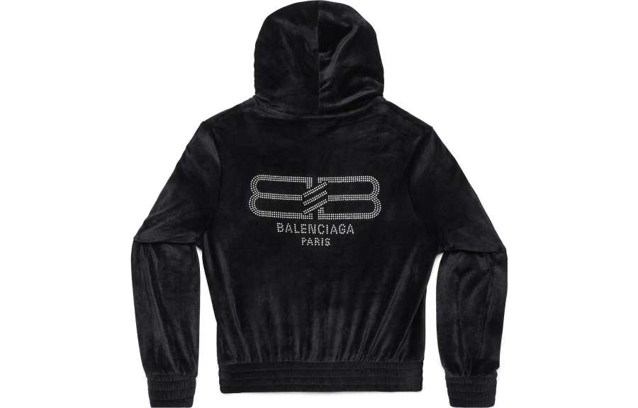Balenciaga Bb Paris Strass Zip Up Fitted Hoodie Black