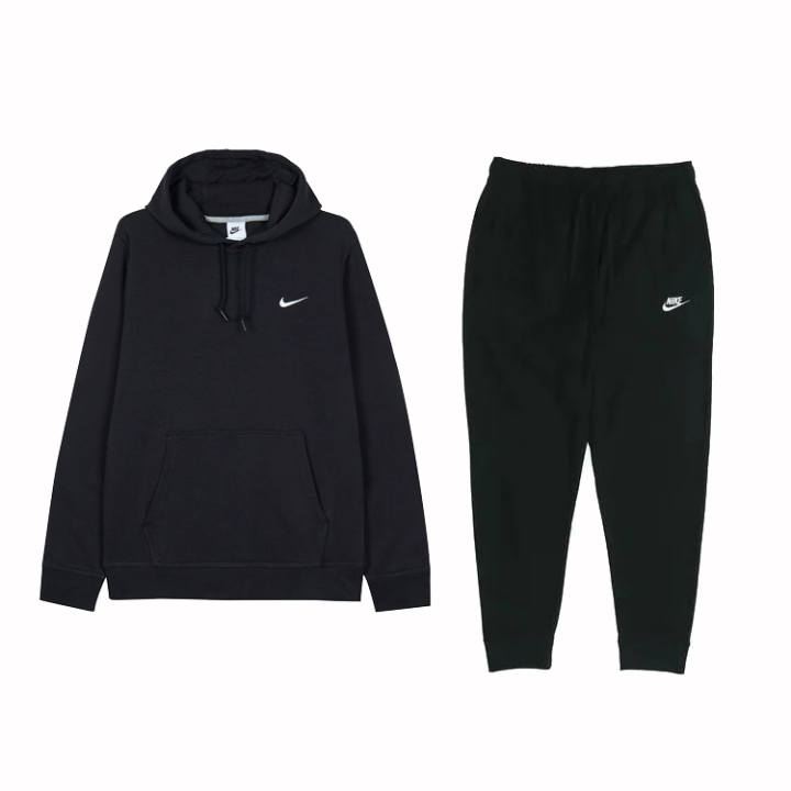 Nike Nike Hooded Fleece Lined Comfortable Long Sleeved Top Knitted Fabric Elastic Cuff Pants Casual Sportswear Men's Black