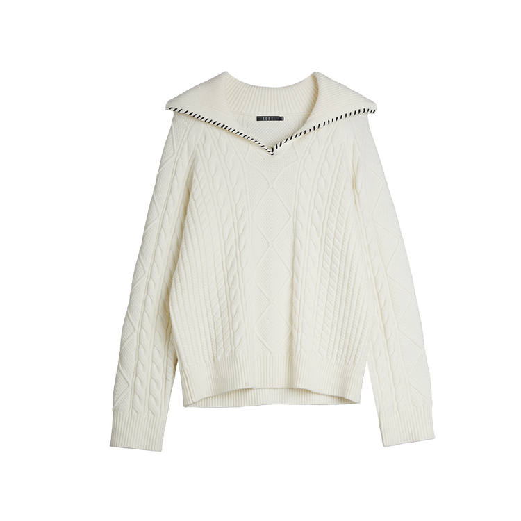 ELLE Knitwear Women's Ecru Lapel Moderate Other