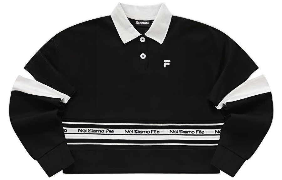 FILA FUSION Polo Shirts Women's Pitch Black Polo Collar Moderate Straight Fit