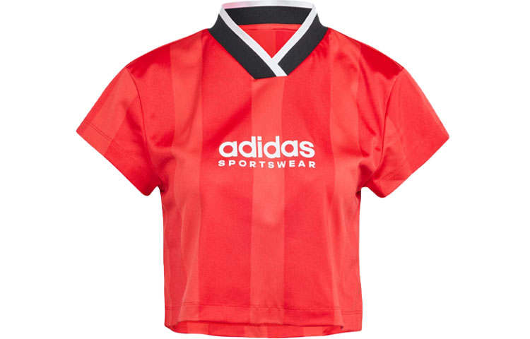 Adidas Adidas COLORBLOCK T Shirts Women's Red V Neck Moderate Straight Fit
