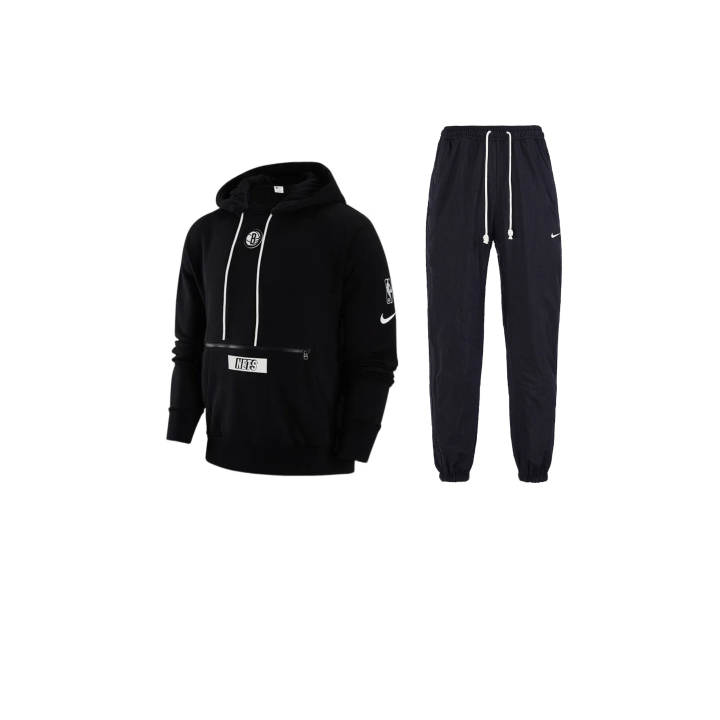 Nike Nike Logo Letter Pattern Hooded Fleece Lined Long Sleeved Top Lace Up Mid Rise Pants Sweatshirt Set Men's Black