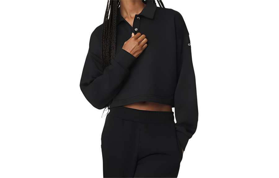 Alo Yoga Long Sleeved Polo Shirt Women's Black