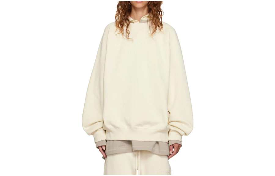 Fear Of God Essentials FW22 Egg Shell Solid Color Pullover Fleece Lined Sweatshirt Women's Eggshell White
