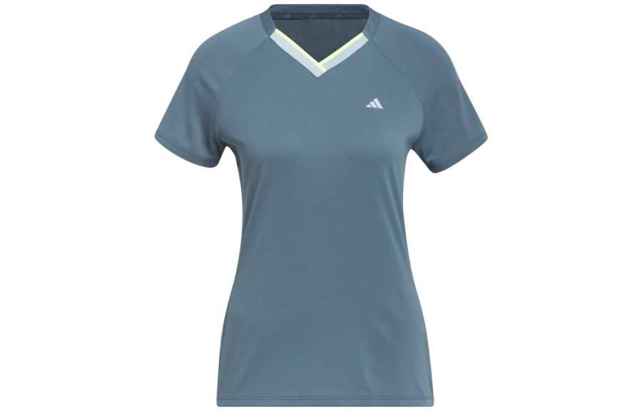 Adidas Adidas T Shirts Women's Arctic Blue V Neck Moderate Straight Fit