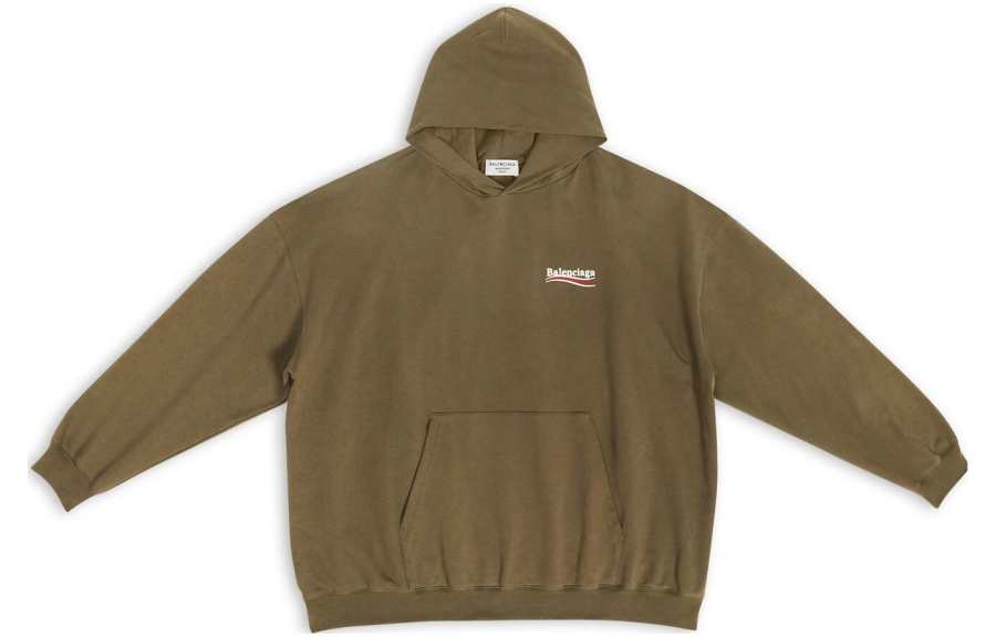 Balenciaga Campaign Logo Embroidered Oversized Hoodie Military Green