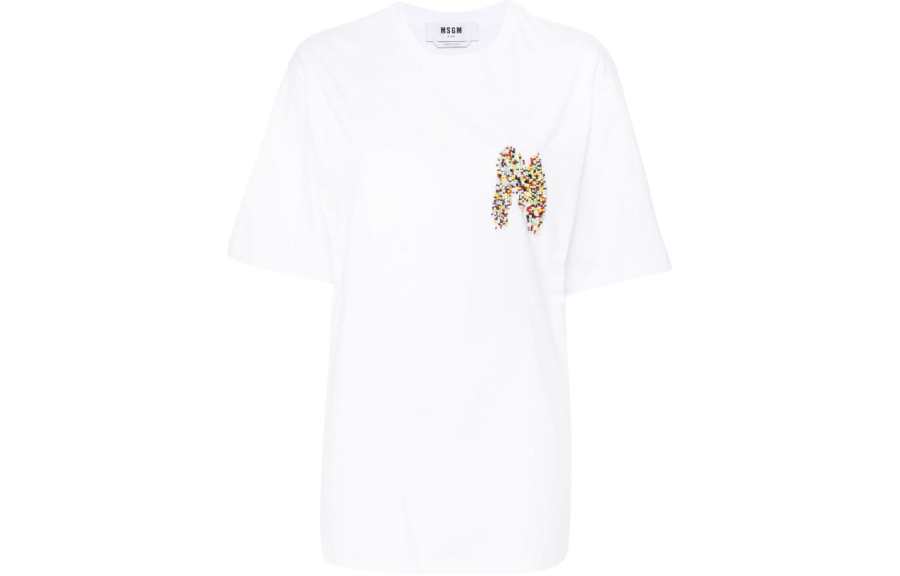 MSGM MSGM T Shirts Women's White Crew Neck Moderate Straight Fit